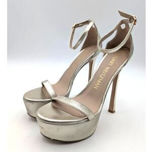 Stuart Weitzman Hollywood Ankle Strap Sandals Metallic Gold Size US8.5B EU39